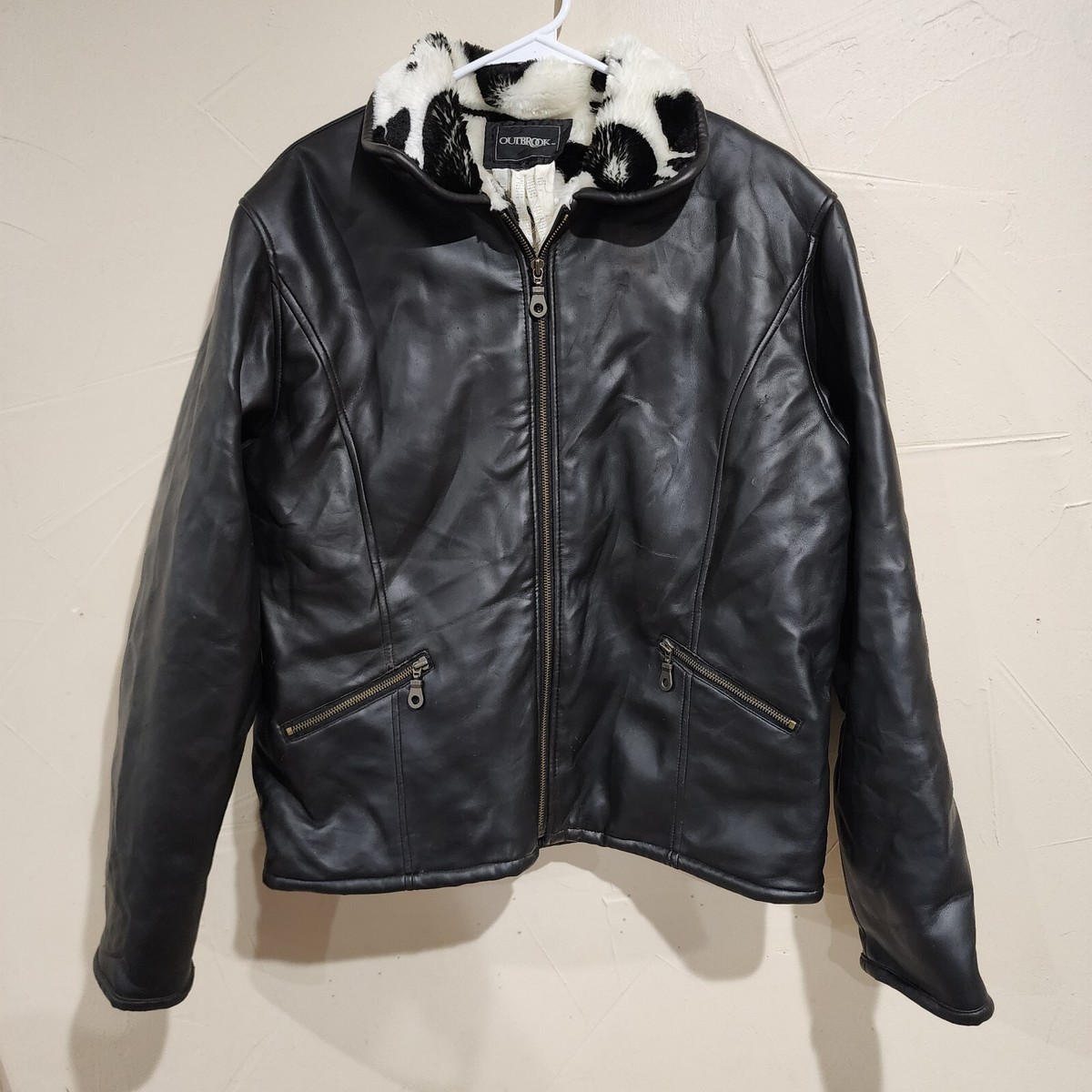 Outbrook Black Coat Women's Sz 14/16 Fur Cow Print Lining Jacket