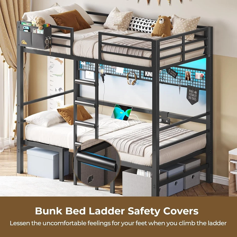 Litera doble con escritorio escalera luces LED estación de carga para adolescentes Foto 4 de 4