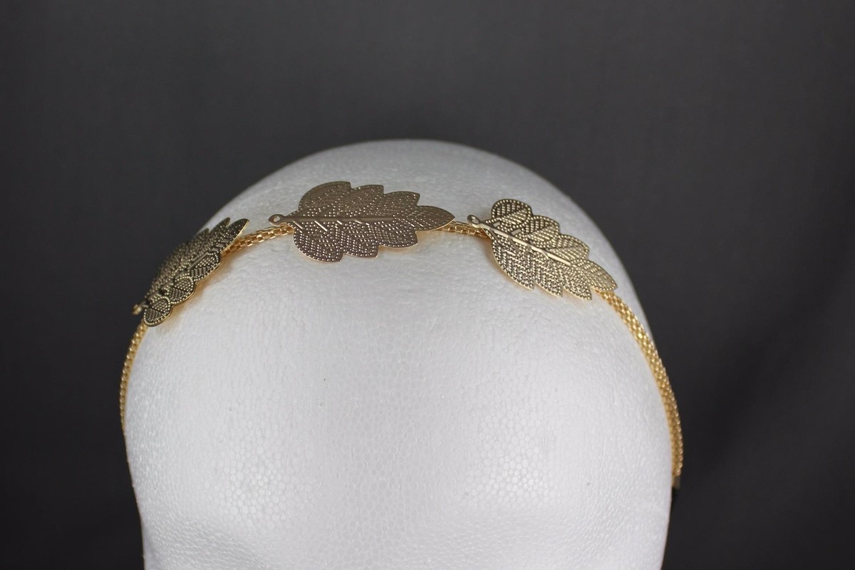 Gold Leaf medallion headband thin skinny chain hair band 