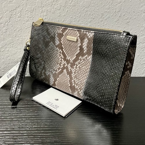 Brahmin Daisy Assorted BROWN GRAY TAUPE PYTHON Wristlet / Cosmetic Bag NWT - Picture 1 of 6