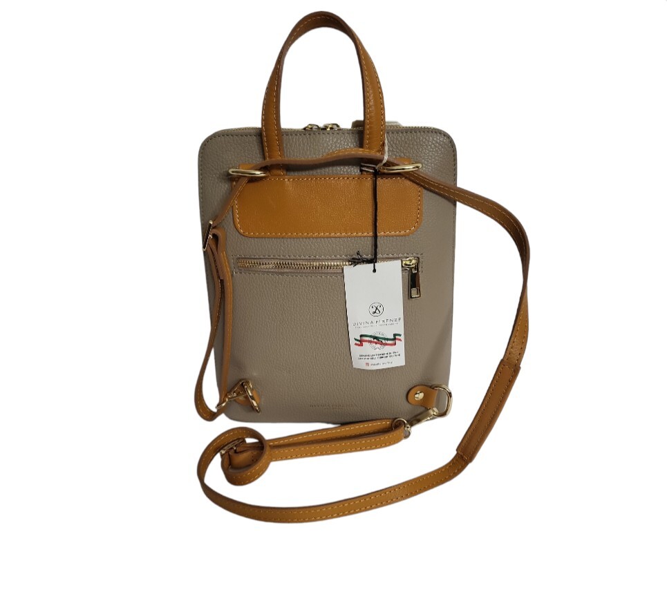 DIVINA FIRENZE Kitty Latte And Honey Leather Backpack Purse Made