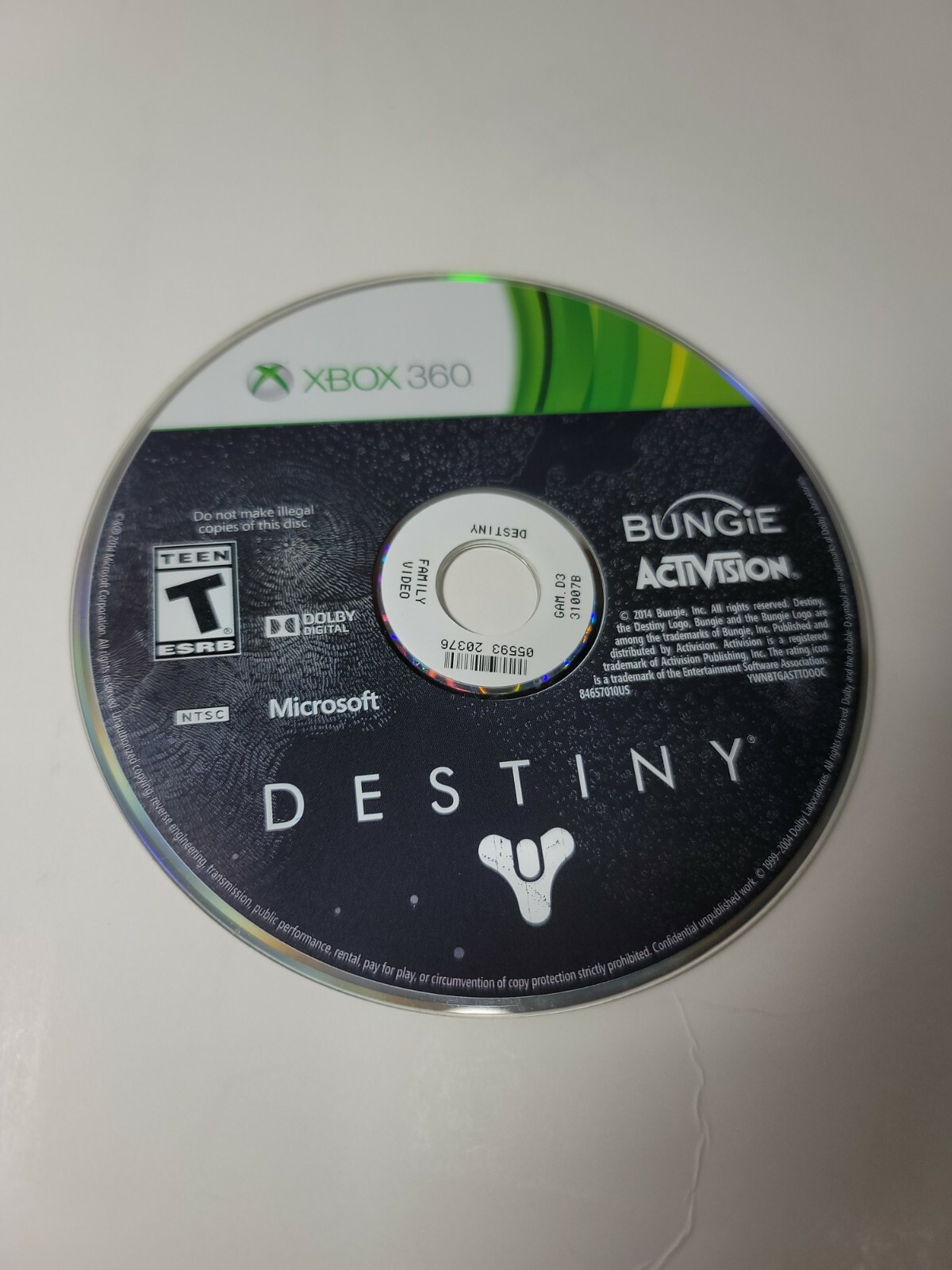Destiny (Microsoft Xbox 360, 2014) Disc Only