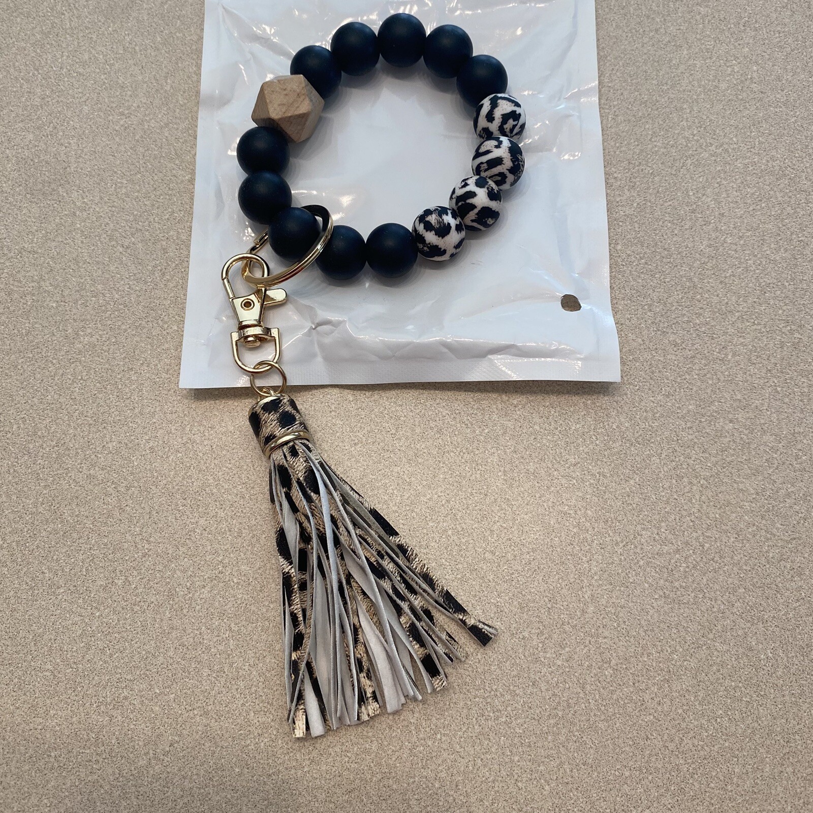 Animal Print Wristlet Bangle with Tassel Keychain New in Package-image