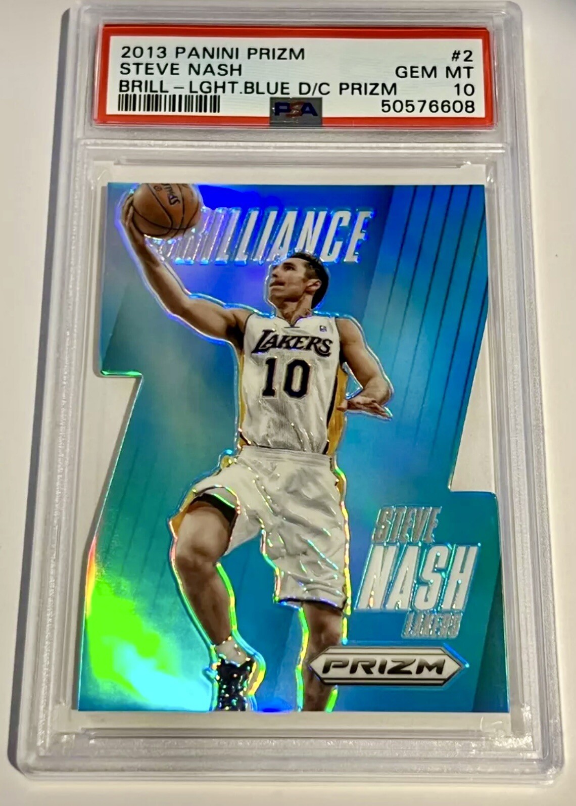 2013-14 Panini Prizm Light Blue Die Cut /199 Steve Nash PSA 10 POP 1 Gem Lakers
