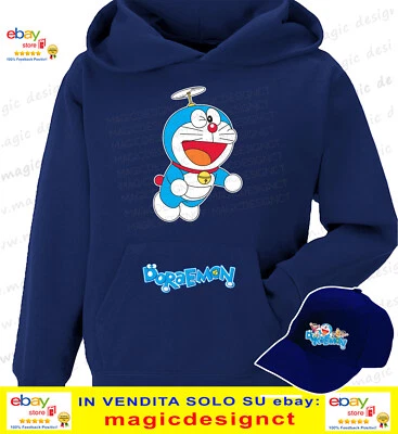 FRUIT OF THE LOOM DORAEMON FELPA gatto spaziale Nobita Gugliamanga anni 80 cappellino omaggio