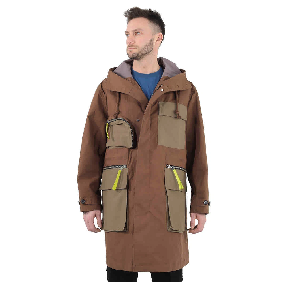 JW Anderson Men's Brown Multi-Pocket Long Utility Parka