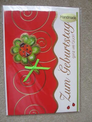 Geburtstag Handmade aufwendige Grußkarte Glückskäfer ovp neu
