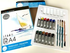 NEUF en boîte Daler Rowney Simply 25 pièces peinture art aquarelle A4 lot 12 tubes