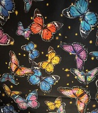 Women  s BOUFFANT STYLE SURGICAL Scrub Hat Bright Fun Exotic Butterflies. Black