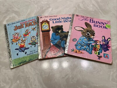 Three Vintage Little Golden Books Good Night Little Bear Bunny Book Just For Fun