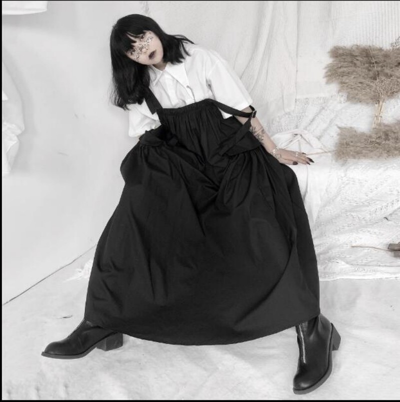 Japanese Streetwear style women loose large pocket dress straps dress | eBay Japanese Streetwear style women loose large pocket dress straps dress | eBay
