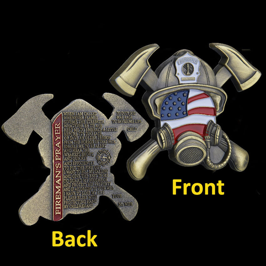 Commemorative Featured Challenge Coin Fireman's Prayer Gas Mask Firefighter Gift