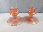 Vintage Pair of Fenton Pink Velva Rose Stretch Glass Candle Holders 3 3/8" Tall