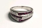 Rare HTF Vintage Retro Platinum Ruby and Diamond Ring Triple Row Channel Set — photo 1