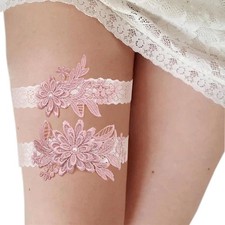 Lace Garters for Bride Wedding Garter Belts Pink Garters set Stretchy Lace Le...