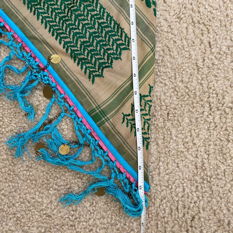 VTG Chan Luu Women Triangle Scarf 40 X 36 Green/Blue Zigzag Print Fringe Hem NWT - Image 4 of 4