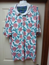 William Murray Polo Shirt Mens Adult 2XL Pink Floral Casual Golf Lightweight