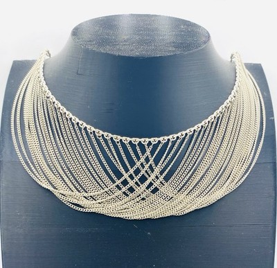 Vintage 925 Sterling Silber Multi Strang Kette Latz Halskette Drape Wasserfall E4