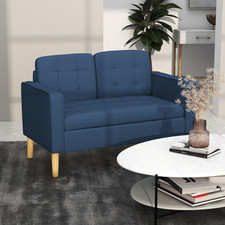 Compact Loveseat Sofa 2 Seater Sofa with Storage and Wood Legs Blue