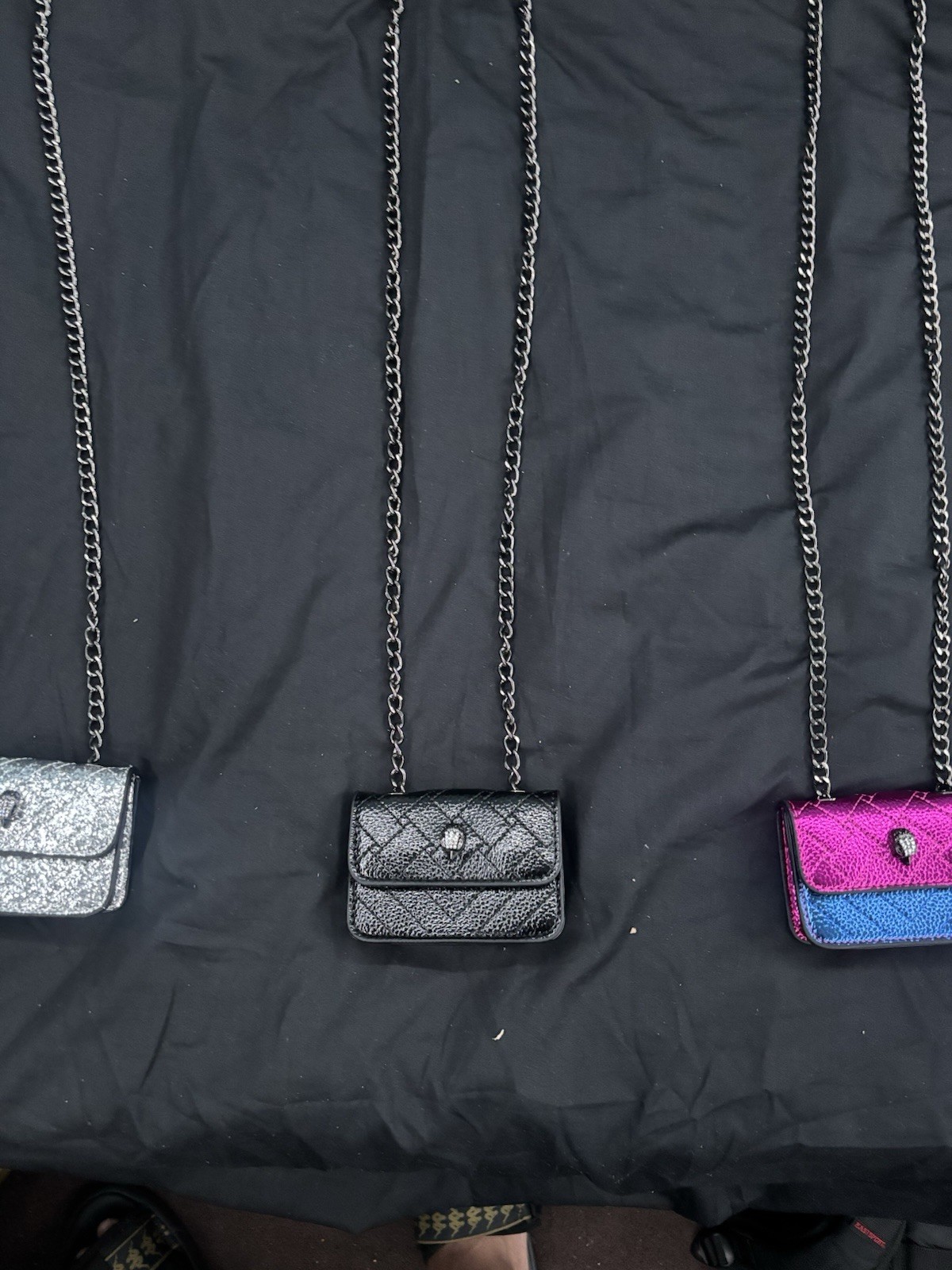Kurt Geiger Mini Quilted Crossbody Bag with Chain Strap Black Silver Pink