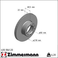 2x Zimmermann 400.1061.20 Bremsscheibe f&uuml;r MERCEDES BENZ SL S KLASSE W126 R107