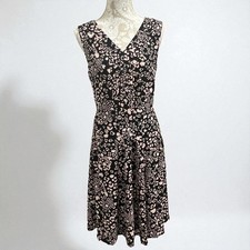 Talbots Women’s Dress 14 Black Pink Animal Print Sleeveless V-Neck A-Line