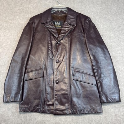 Vintage Aberdeen Leather Coat Mens 40 Brown Overcoat Zip Out Pile Liner 70s