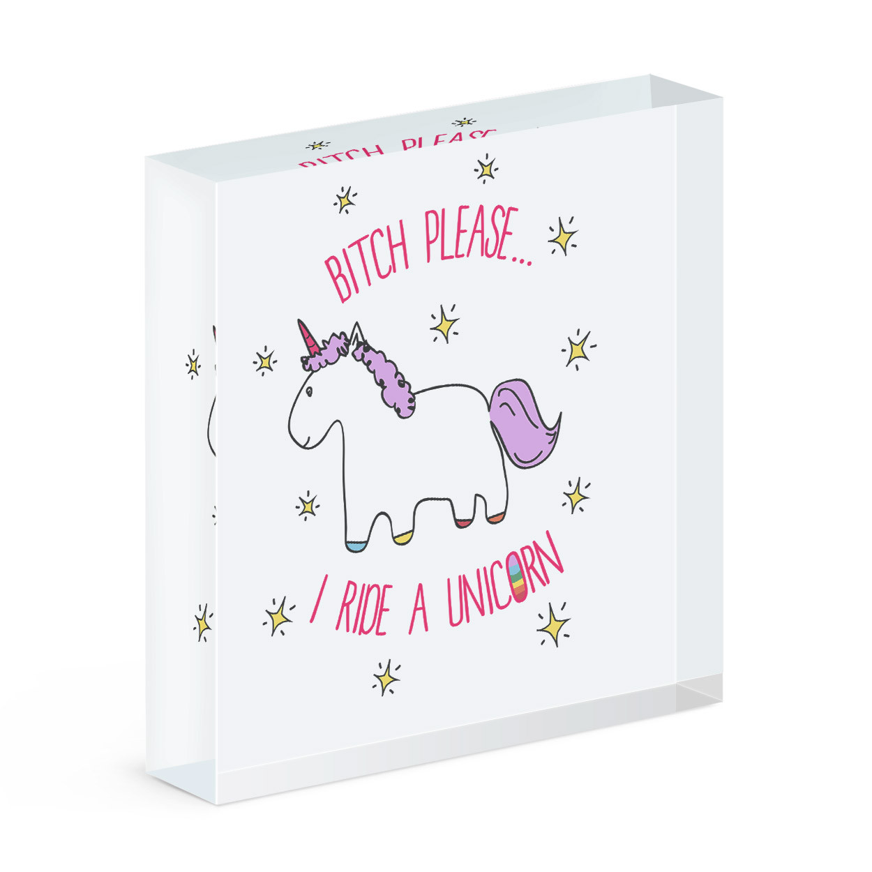 Lila Bitch Please I Ride A Unicorn Acrylic Photo Block Frame Funny