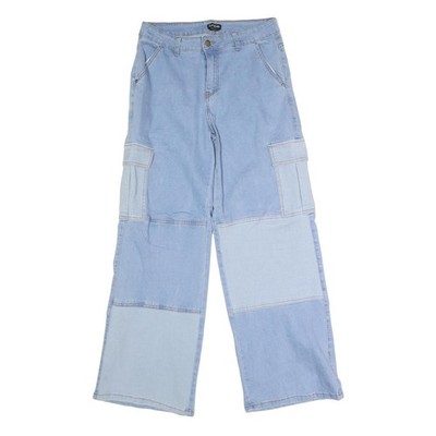 BEBE Damen Hellblaue Cargo-Taschen Regular Fit Weitbein Denim-Jeans W31 L31