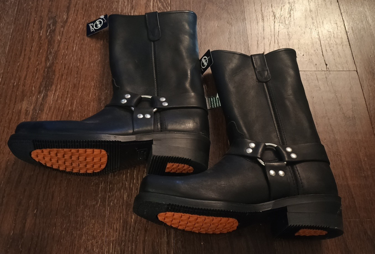 Double H 4008 Sz 9d Black Harness Motorcycle Square Toe BOOTS for