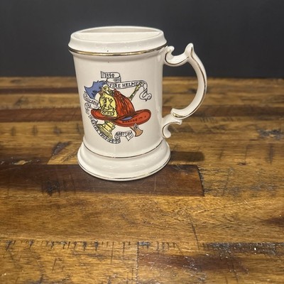 Vintage 1890 Fire Helmet Firemans AX Fire Trumpet 1877 Cup Mug Beer Stein