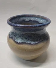 CLAY ART POTTERY VASE / JAR BLUE BEIGE EARLY 2000'S