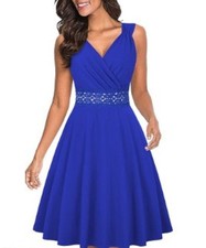 WOMEN PLUS SIZE ROYAL BLUE V NECK A LINE SWING MIDI DRESS ( SIZE XL )