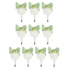 10 PCS Groom Boutonnieres Rose Pins For Men Wedding Ceremony Party Suit