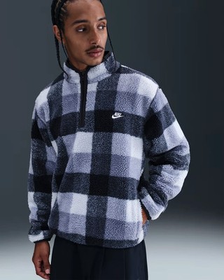 Nike Club Winterized Half-Zip Fleece Sherpa Jacket Obsidian Mens FZ0896-057 Sz M