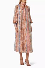 Zimmermann Cosmic Tie Neck Midi Dress Chiffon Size 4 / AU 16 / US 12 Floral