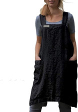 Cotton Linen Apron Cross Back Apron for Women with Pockets Pinafore Dress for Ba