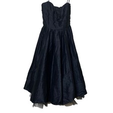 Vintage Y2K A.B.S. by Allen Schwartz Black Silk Strapless Prom Evening Gown Sz 2