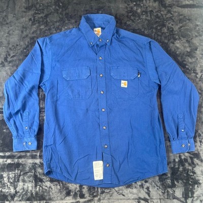 Carhartt FR Work Shirt Mens Large Blue Flame Resistant Button Down 347-26