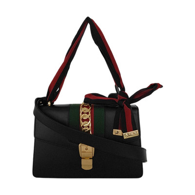 Gucci Sylvie Gold Buckle Striped Web Satin Bow Wide Shoulder - Fair #M8NQI6