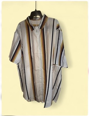 George XL Striped Short Sleeve Button-Up Shirt Colorful White Brown Black Yellow