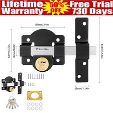 2026 Upgraded Gate Lock Garden Security Double Bolt Rim Lock with 5 Keys 50mm