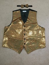 Vesuvio Napoli Gold Sequin Formal Tuxedo Vest  Bow Tie Size XL Regular