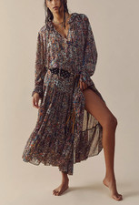 Free People Feeling Groovy Maxi Dress M Dark Floral Fairycore Cottagecore Boho