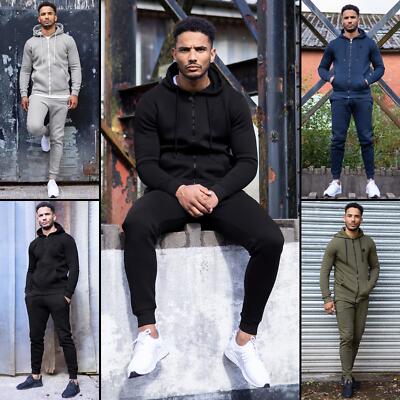 Enzo Mens Tracksuit Jog Set Slim Fit Zip Up Hoodie and Joggers Set