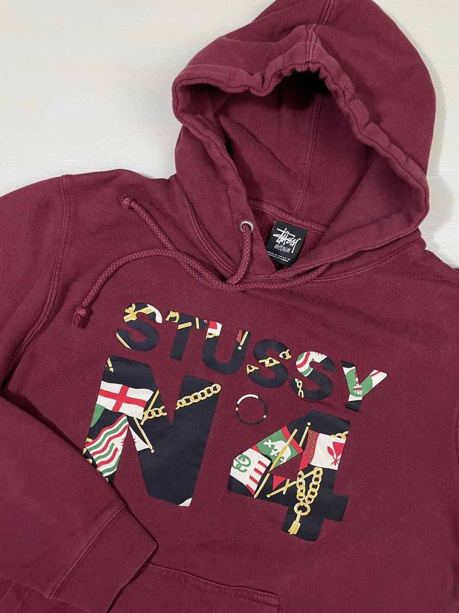 Vintage Stussy N4 Spell Out Maroon Sweatshirt Hoodie Mens MEDIUM Made in USA M