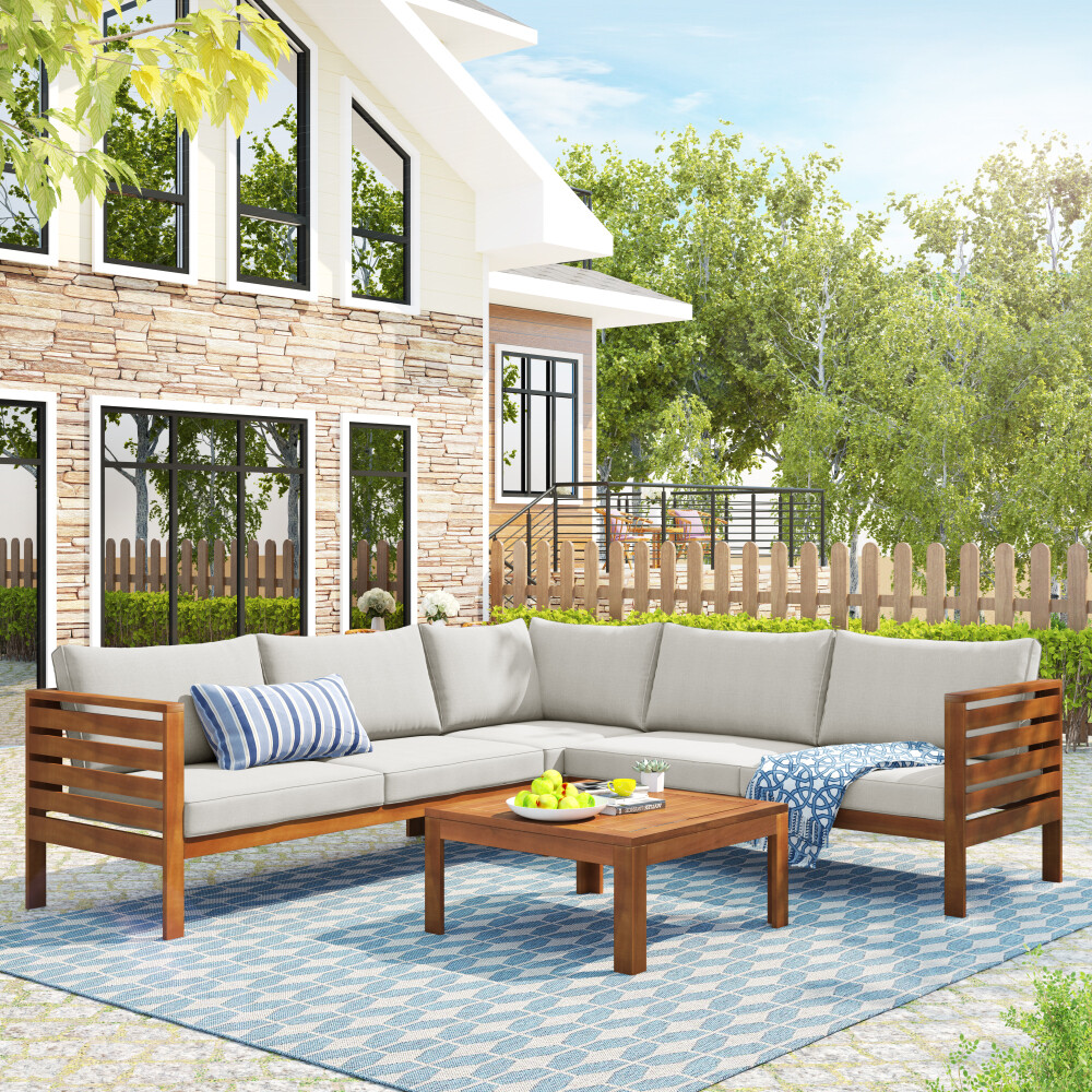 Wood Structure Outdoor Sofa Set with Water-resistant & Strong Metal Accessories