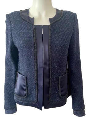 New St John Couture Navy & Silver Evening Dress Jacket  Sz 8 & Navy Silk  Tank 6