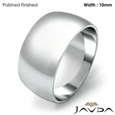 Mens Dome High Polished Wedding Band Solid Ring 10mm 14k Gold White 9.6gm 9-9.75