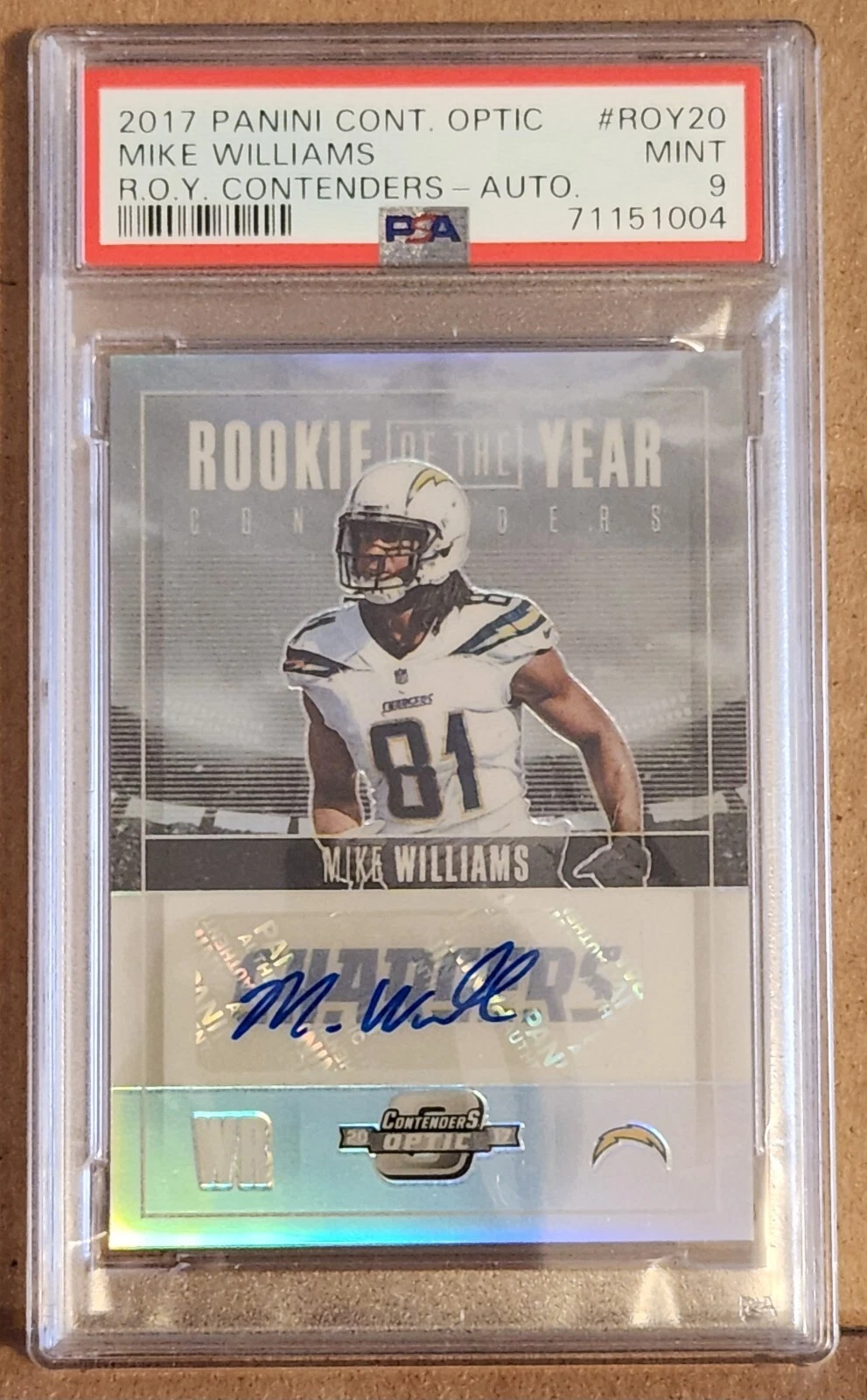 Mike Williams Panini Contenders Optic Rookie of the Year Contenders #ROY20 Autograph
